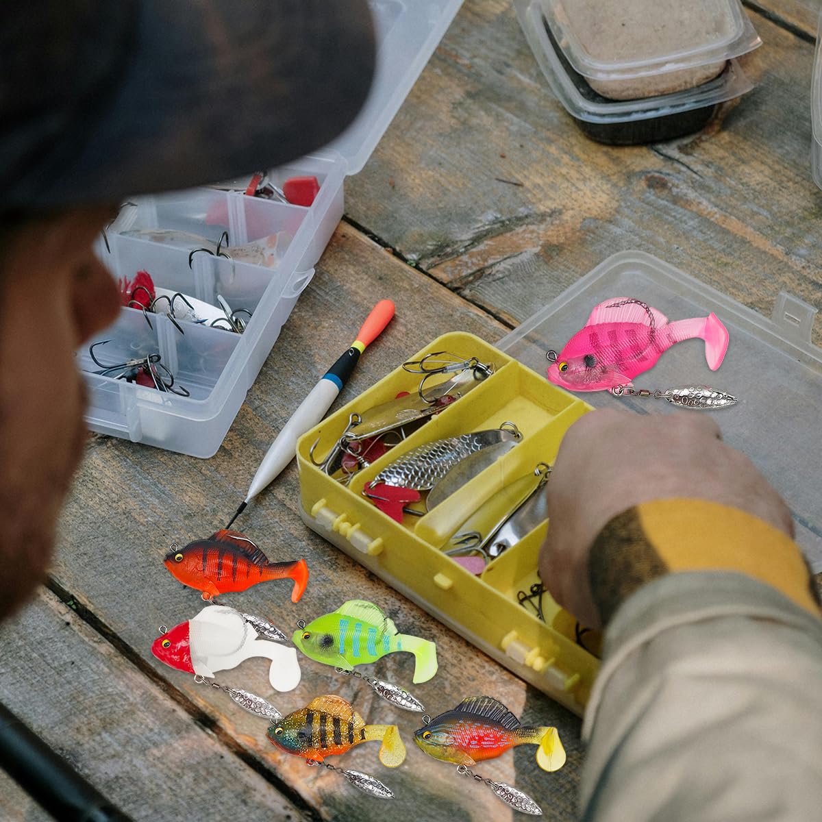 6PCS Pre-Rigged Jig Head Soft Fishing Lures with Paddle Tail, Swim Baits 3D Eyes Spinner Blades for Bass Fishing, Fishing Bait for Freshwater Saltwater, Fishing Lures for Bass Trout Walleye Crappie