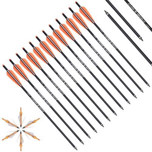 YLS Crossbow Bolts 20 Inch Carbon with Hunting Broadheads 6 Pack Crossbow Arrows for Hunting Outdoor Target Practice Orange