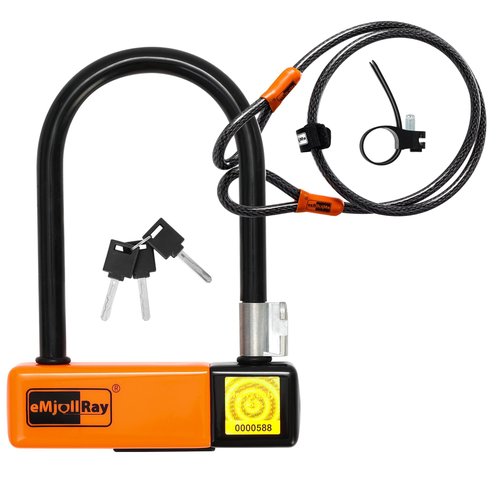 eMjollRay Heavy Duty ‌U Lock‌ for ‌Electric Scooter, Bicycle, Folding Bike‌ -‌10mm x 4ft Security Cable Lock‌ with ‌Keyed Lock & Keychain‌ -Durable Anti-Theft Protection‌ for ‌Outdoor Activities ‌