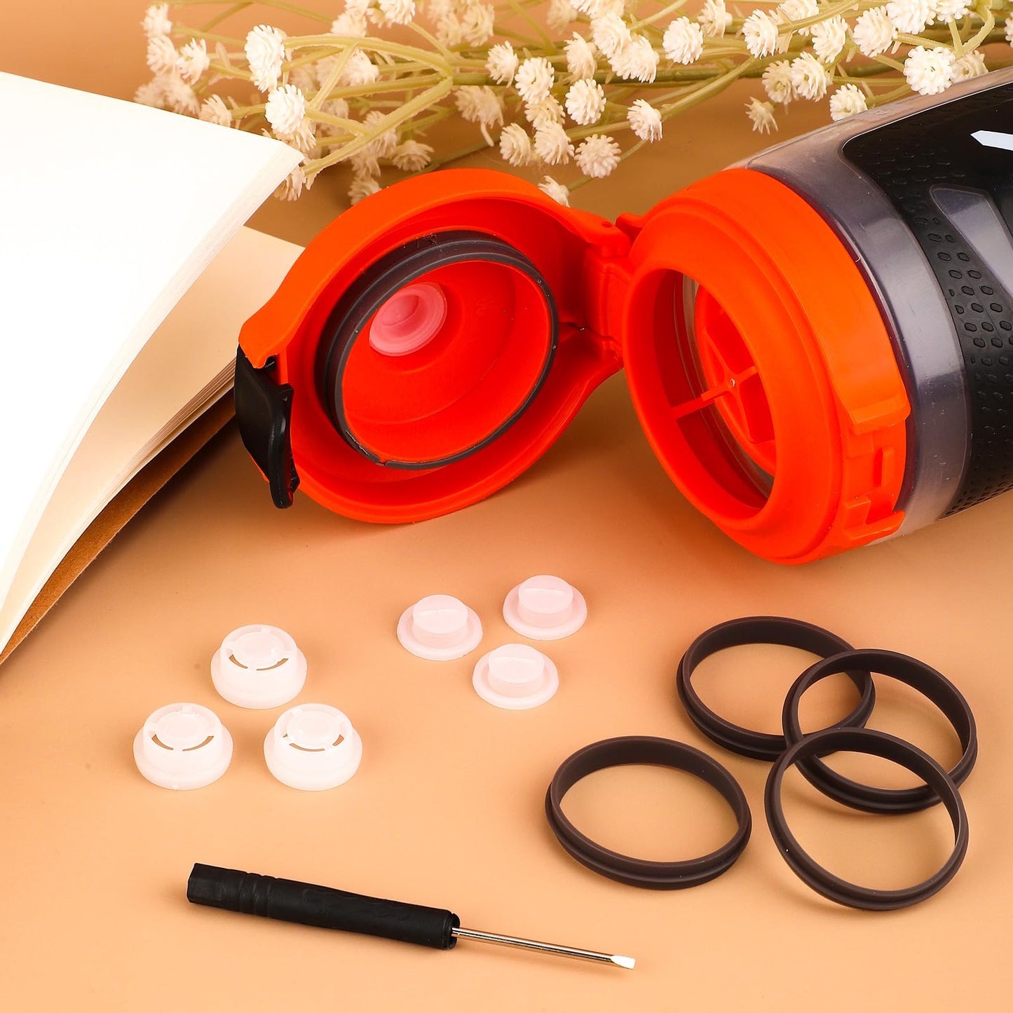 4pcs Dispensing Rubber Valves Compatible with Gatorade Water Bottle, Silicone Valve Replacement Lid for Gatorade GX 30oz & Plastic Inserts & Seals & Screwdriver