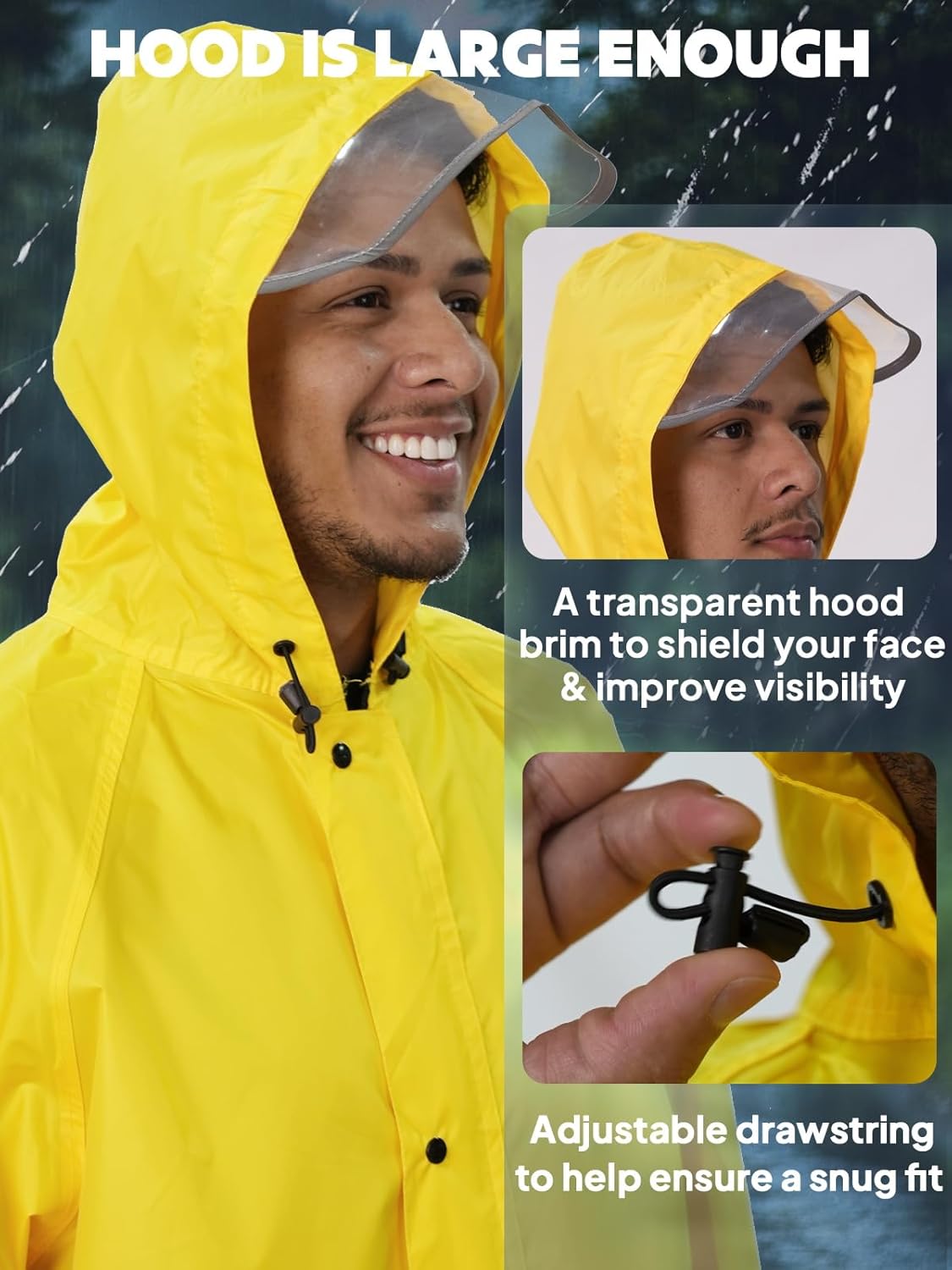 ANYOO Hood Rain Poncho Waterproof Lightweight Raincoat for Men Women Adult with Pocket for Hiking Camping Outdoor Activities