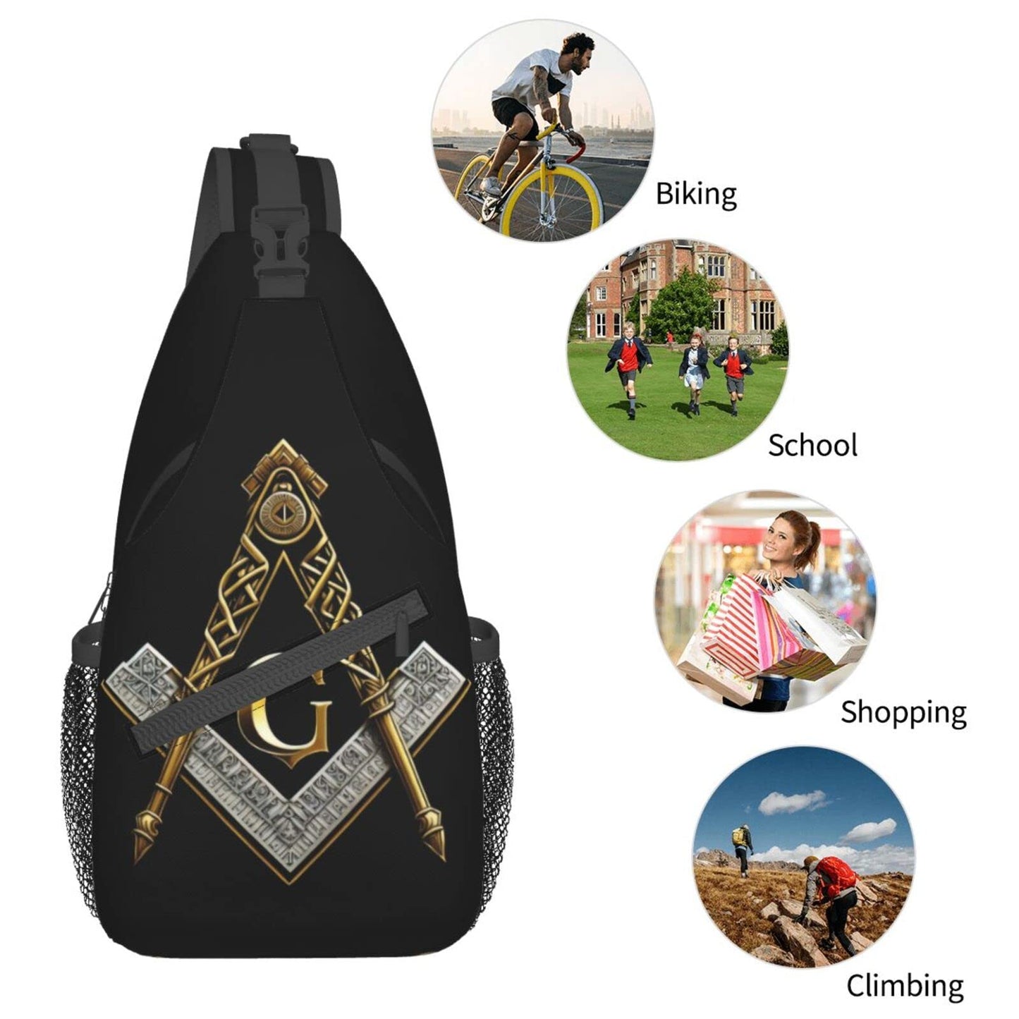 FYCFSLMY Master Mason Masonic Outdoor Cross-body Shoulder Bag, Unisex Backpack For Women Men Young Hiking Travel