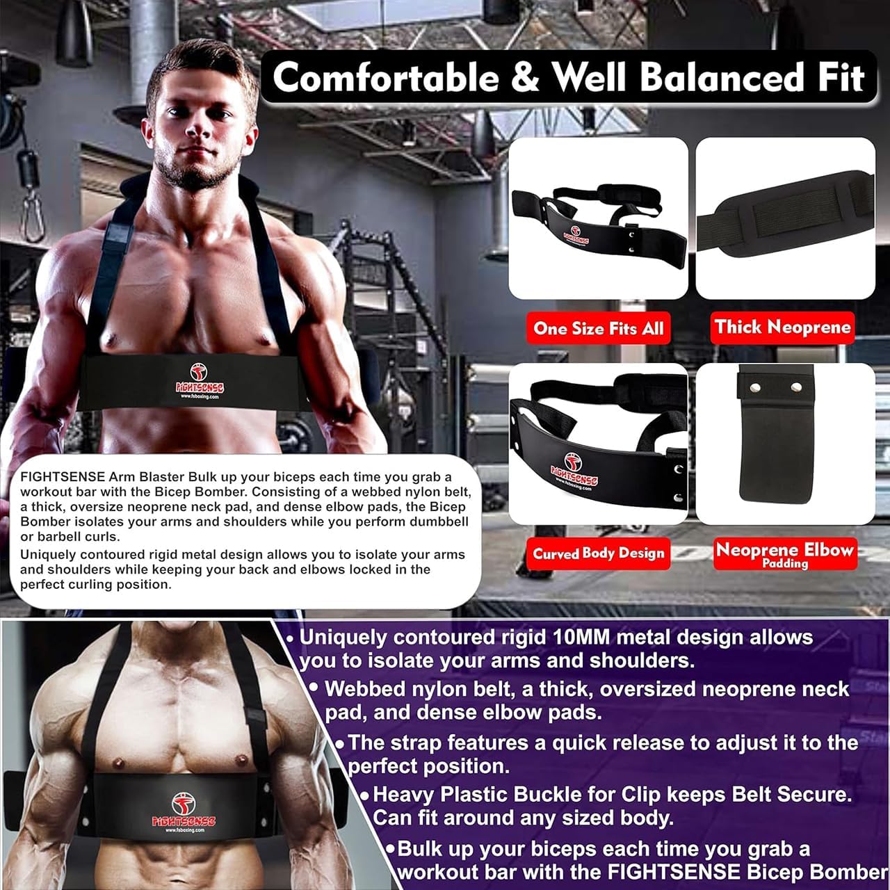 FIGHTSENSE Arm Blaster Biceps Curl Triceps Muscle Isolator Bomber Fitness Gym Workout Training Support