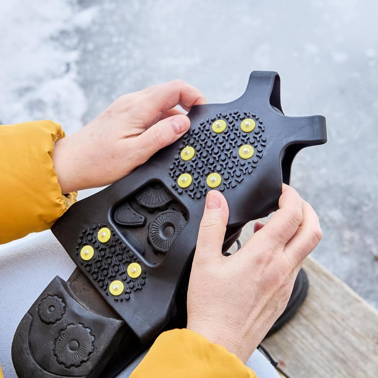TRIWONDER Ice Cleats for Shoes and Boots 10-Stud Anti Slip Ice Grips Snow Crampons Traction Cleats Hiking Fishing Walking Gear