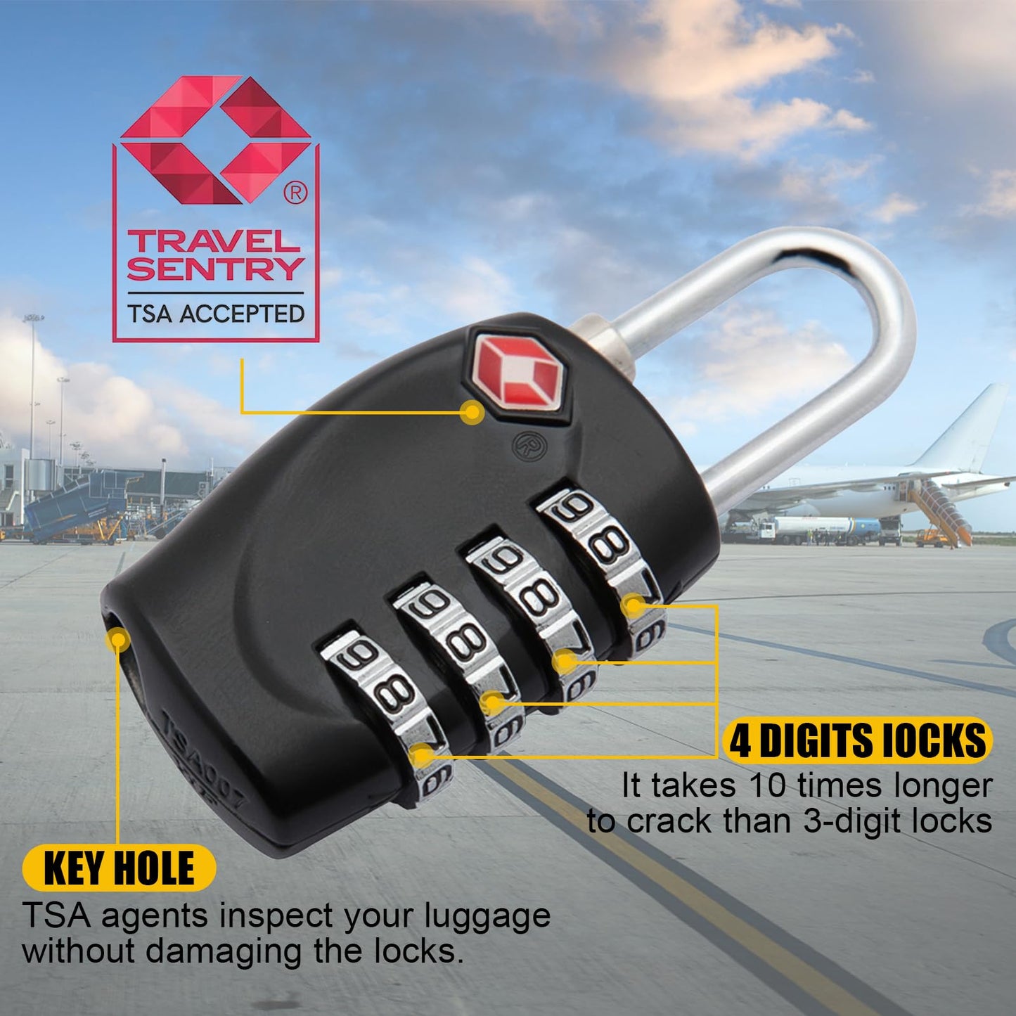 4 Pack TSA Approved Gun Case Locks for Pistol Case, 4 Digits Travel Locks Small Tool Box Combo Lock Combination Padlocks for Gun Cases/Luggage/Firearm Air Travel Cases, Small Dial Zipper Pad Lock