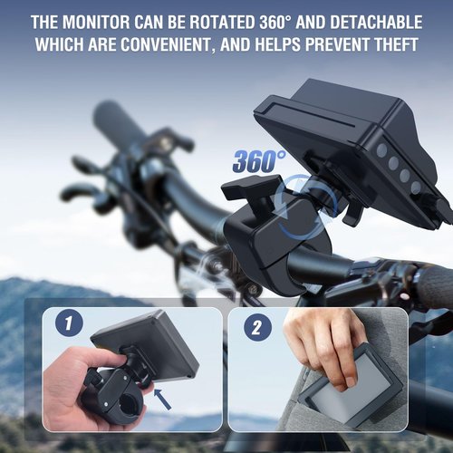 PARKVISION Handlebar Bike Mirror, Bicycle Rear View Camera with Anti-Glare Sunshade, 4.3'' HD 1080P Monitor, 8000mah Battery, 120° Wide Angle View, Bike Camera for Mountain,Ebike,Road Bike