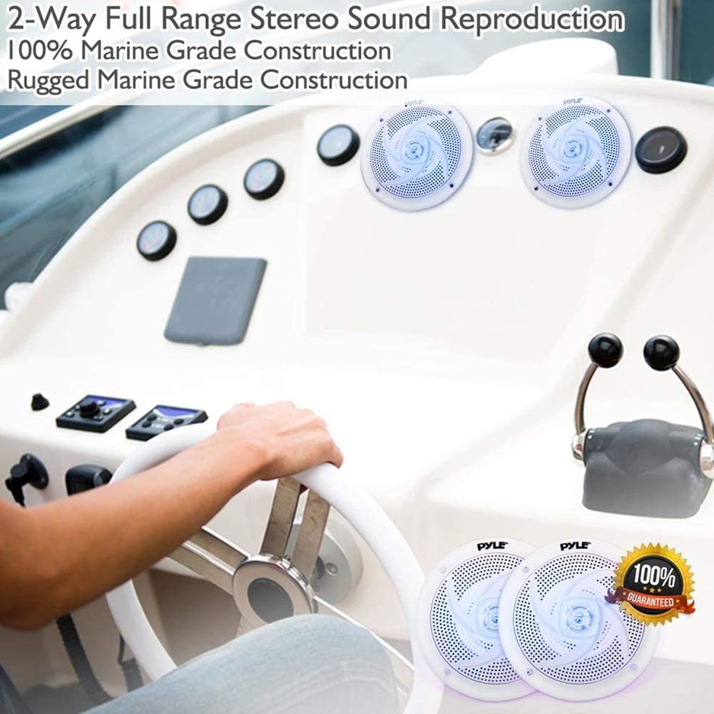 Pyle Marine Speakers - 5.25 Inch 2 Way Waterproof and Weather Resistant Outdoor Audio Stereo Sound System with LED Lights, 180 Watt Power and Low Profile Slim Style - 1 Pair - PLMRS53WL