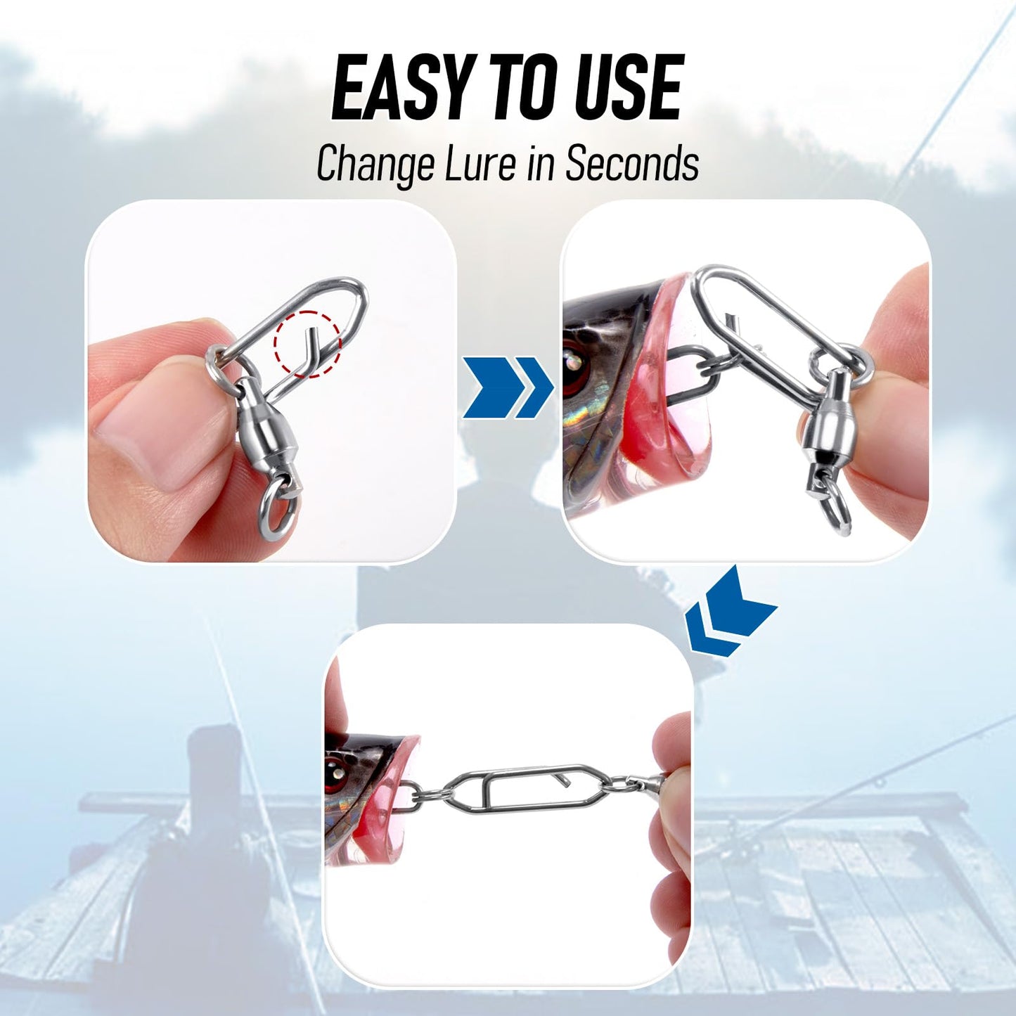 Alwonder 30-Pack Fishing Speed Clips Quick Change Snap Swivels, Ball Bearing Swivel Power Clips Fishing Snap Swivels Freshwater Saltwater Crankbait Popper Lures Quick Snaps Connector Tackle (0+S 33LB)