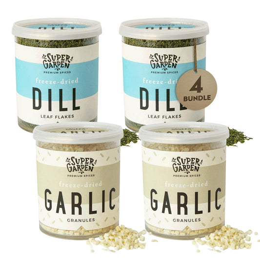 Garlic & Dill for Cooking | 100% Natural, No Artificial Additives or Preservatives | Perfect Freeze Dried Granulated Garlic and Dill for Cooking, Seasoning, and Gourmet Dishes | Long shelf Life Freeze Dried Spices | Space Food | 2.12oz (5.66 oz, 4 pack)