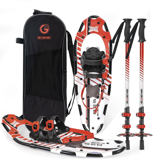 G2 21 Inches Light Weight Snowshoes for Women Men Youth, Set with Trekking Poles, Tote Bag, Gaiters,Special Fast Ratchet Binding(Red&White)