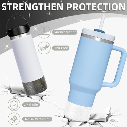 Vmini 2Pcs Glitter Silicone Boot Compatible with Stanley Tumbler with Handle 40oz 30oz 20oz and More Tumblers with 2.8-2.95in Base, Bling Anti-Slip Bottom Protector