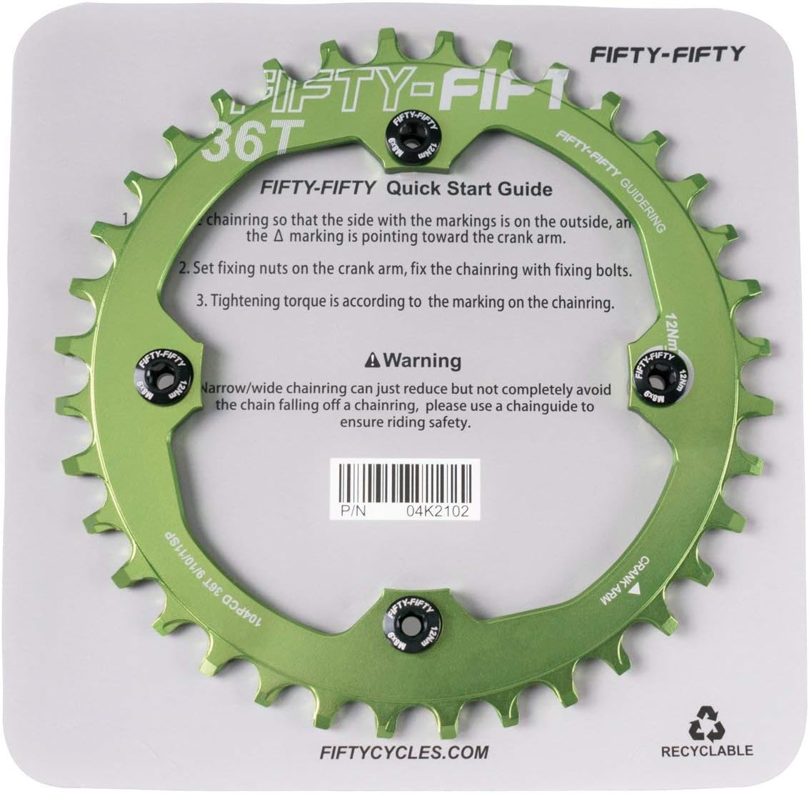 FIFTY-FIFTY 104BCD Narrow Wide Chainring for Mountain Bikes - 30T/32T/34T/36T, 9/10/11-Speed Compatible