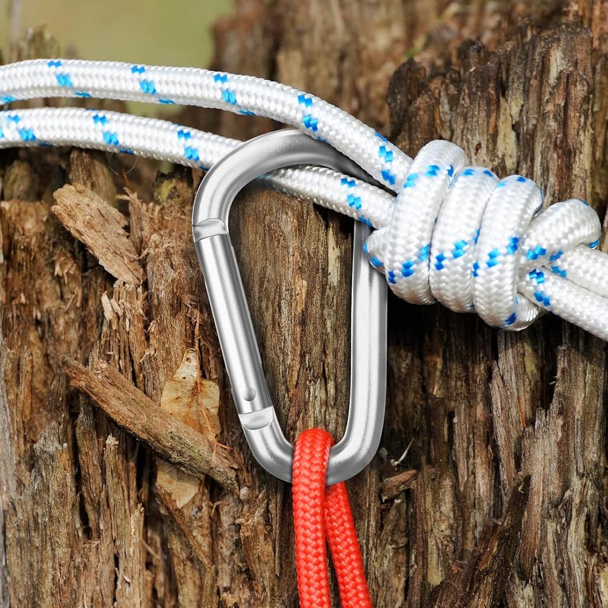 6 PCS Carabiner Keychain Clip -3" Aluminum Carabiner D Ring, Caribeener Clips, Spring Snap Hook for Keychain Clip (Silver)