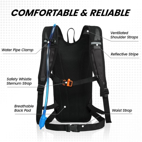 Nepest Hydration Backpack with 2L Water Bladder for Cycling, Water Backpack for Hiking Running, Lightweight Hydration Pack , Black