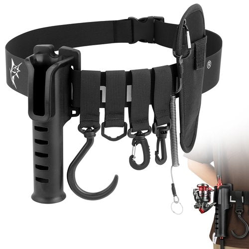 SAN LIKE Adjustable Fishing Rod Holster Waist Wading Belt for Men - Nylon Wader With Portable Pole Inserter for Fly Surf Kayak Casting Spinning Gear (Black)