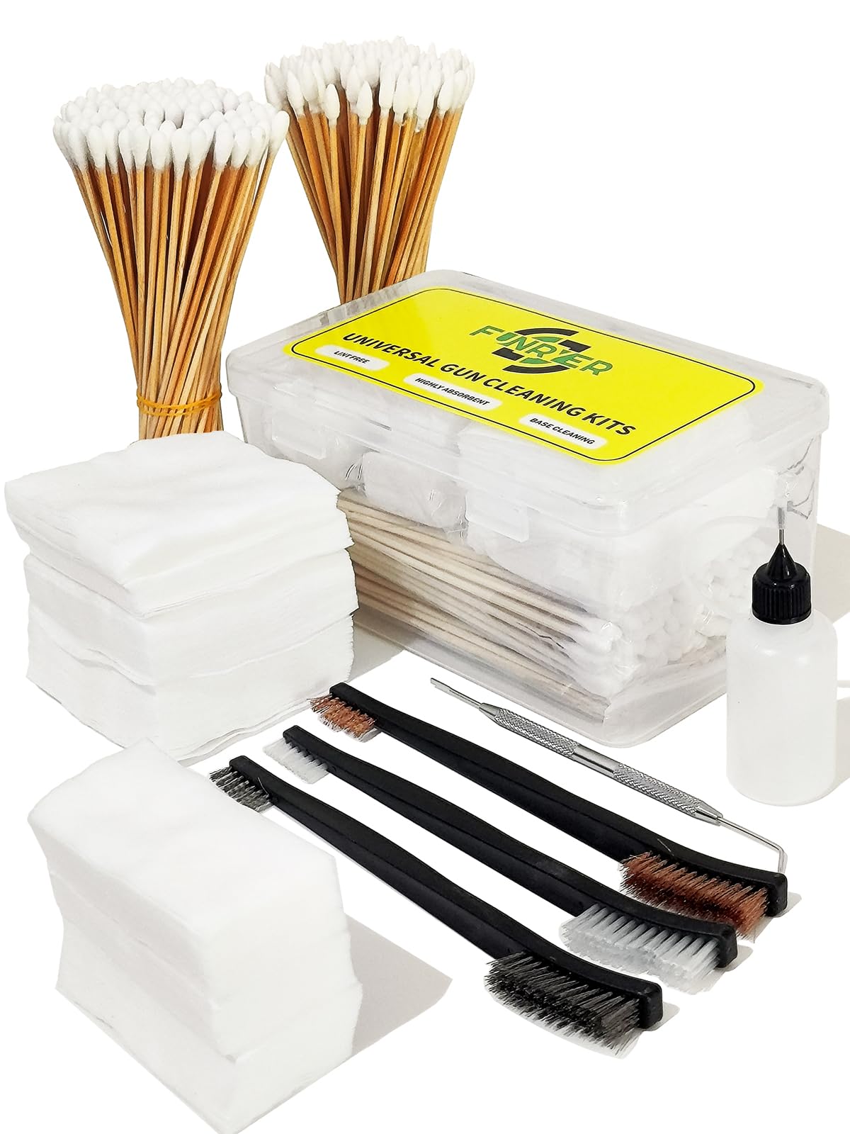 Funryer 505PCS Gun Cleaning Kits, 200PCS 6" Gun Cleaning Swabs and 150PCS 3x3 Gun Cleaning Patches + 150PCS 3x1.5“ Gun Cleaning Patches Lint Free with Gun Cleaning Brushes in Storage Case
