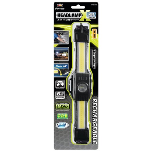 Performance Tool W2682 550LM Strip & Spot Headlamp - Rechargeable COB Technology - Adjustable Strap, 5 Output Settings