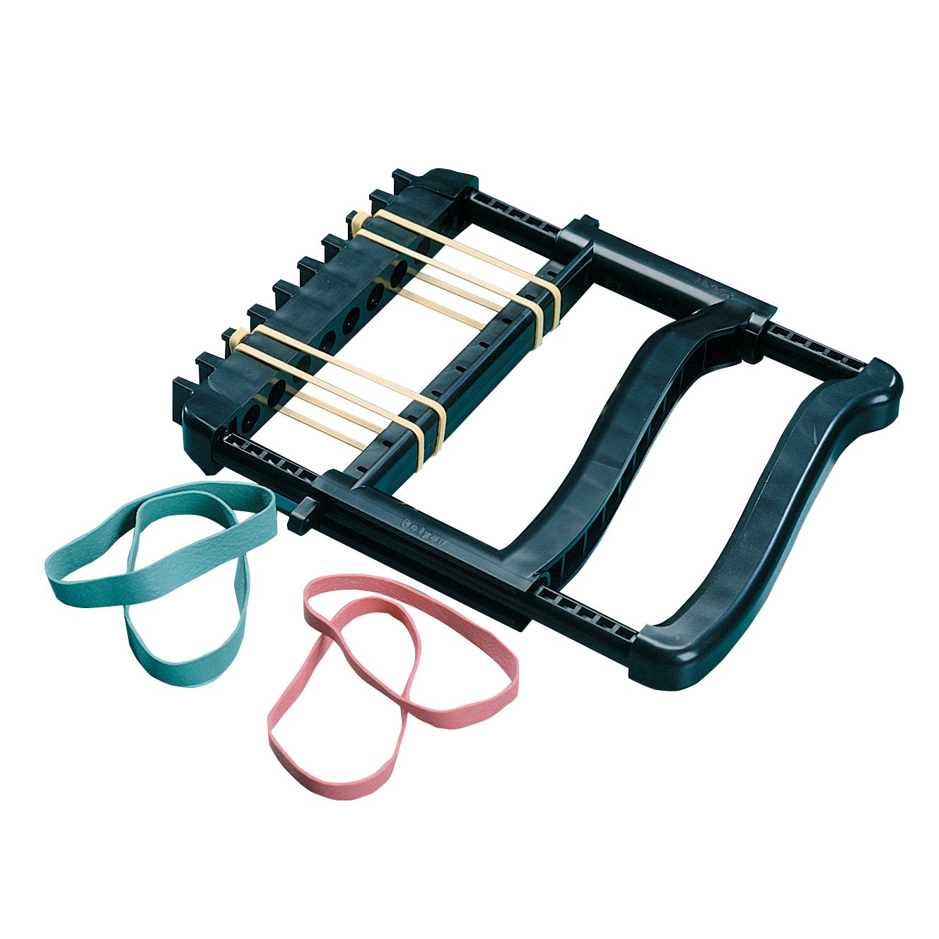 Rolyan Ergonomic Hand Exerciser with Padded Handle, Adjustable Squeeze Tool, 4 Pairs of Rubber Bands for Progressive Resistance, Improves Hand Grip Strength in Fingers, Hand, & Thumb, Blue