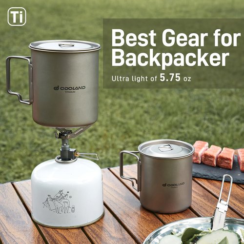 Odoland Titanium Camping Cookware 750ML Titanium Pot with Lid and Spork Lightweight Camping Pot for Backpacking Hiking Traveling and Picnic