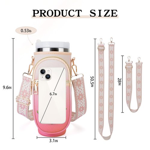 MEIITRUE Water Bottle Carrier Bag for Stanley 40 oz Tumbler with Phone Pocket Purses Water Bottle Holder with Adjustable Wide Strap