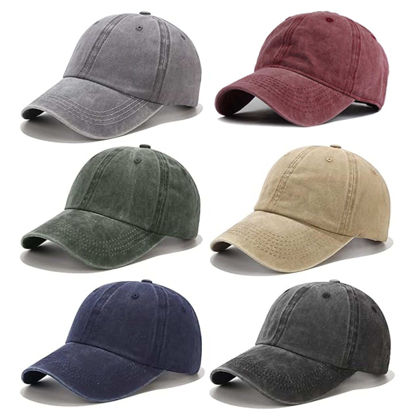 6 Pack Distressed Baseball Cap Washed Cotton Dad Hat for Men Women Black