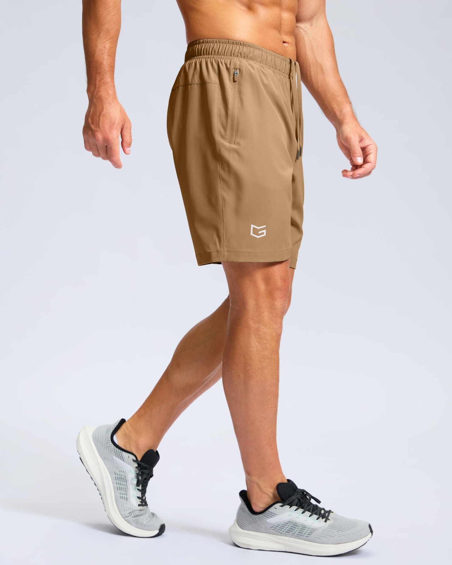 Men's Athletic Running Shorts with Zipper Pockets Quick Dry 7"/ 5"/ 9" Workout Gym Shorts for Basketball Hiking(Dark Khaki,7XS)