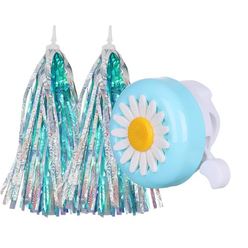 PLATT Bike Bell for Kids, Bike Horn for Boys and Girls Bike with 1 Pair Bike Streamer Tassels (Blue Bell+Shiny Blue Tassels)