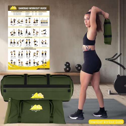 Sandbags for Working Out (Unfilled) - Enhance Your Fitness with Our Workout Sandbag, Versatile & Durable Sand Bags for Weight Training | 15-75 lbs Sand Bag for Exercise – Army Green - Guide Included