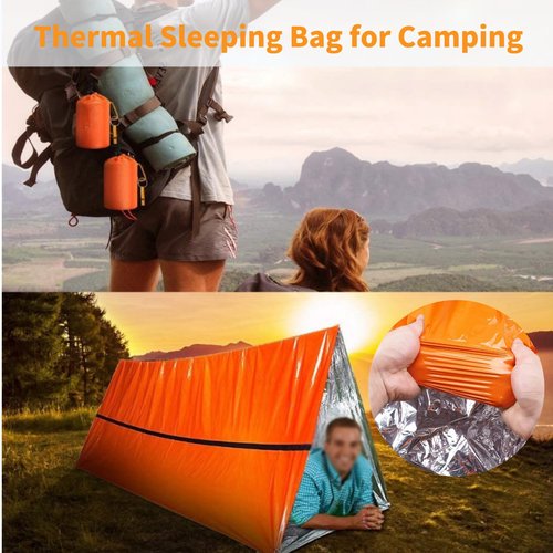 Emergency Sleeping Bag with Whistle, Portable Emergency Survival Bag, Lightweight Pocket Size Emergency Sleeping Bag, Waterproof Thermal Bivy Sack for Camping, Hiking (4)