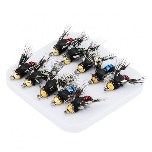 OriGlam 10pcs Fly Fishing Lures Kit - Fishing Fly, Handmade Lures Assortment with Artificial Bait Hooks for Bass, Trout, Salmon