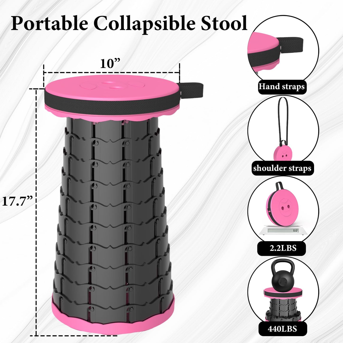PLOGGING 2025 Upgraded Portable Folding Stool, Collapsible Stools, 440lbs Max Weight, Lightweight But Sturdy, Telescoping Foldable Camping Stool for Outdoor Fishing Hiking Travel BBQ