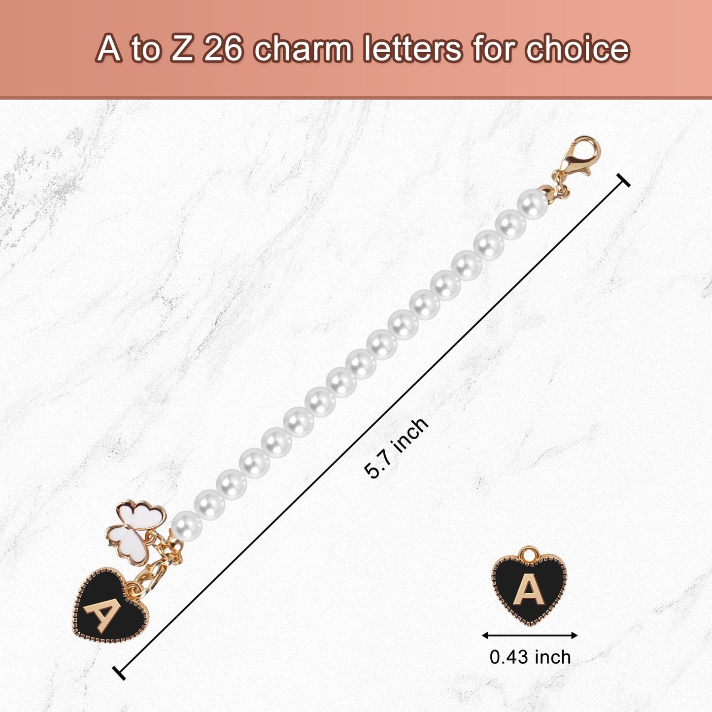 3PCs Letter Charm Accessories for Stanley Cup, ID Initial Personalized Handle for Stanley/Simple Modern Tumbler 30 40oz, Pearl Chain Butterfly Decor With 3 Charms Replacement (A)