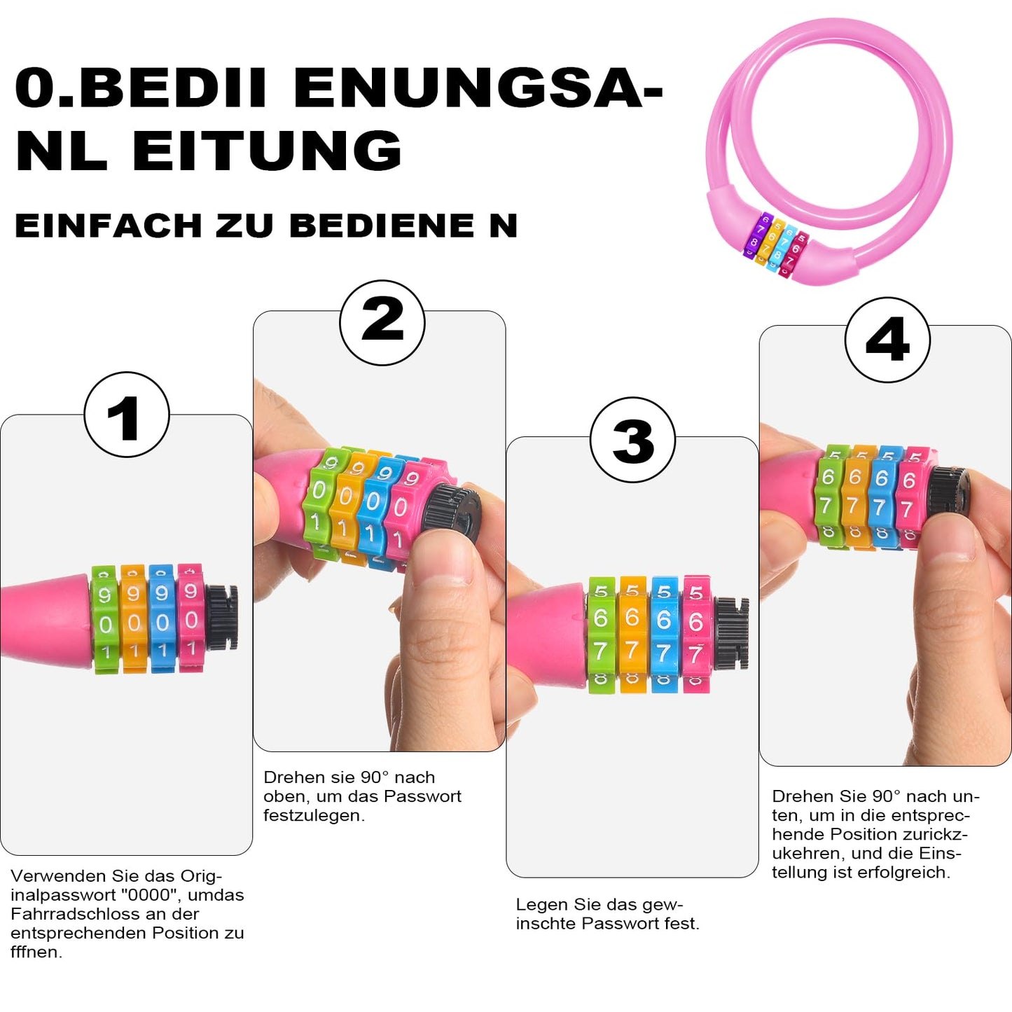 Ainiv Bike Lock, 25 inch Bike Lock Cable, Portable Anti Theft 4 Digits Codes Cable Locks, Resettable Combinations Coiling Bicycle Lock for Bike, Motorbike, Scooter, Skateboard, Gate, Fence (Pink)