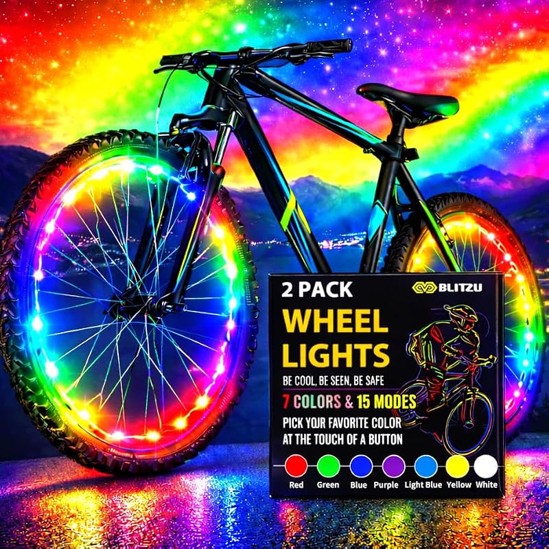 Bike Wheel Lights 2-Pack - 7 Color LED Spoke Lights for Night Riding