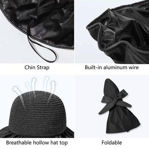 KXF Women Summer Beach Sun Hat Super UV Protection Beach Sunhat with Black Rubber Coating for Ladies