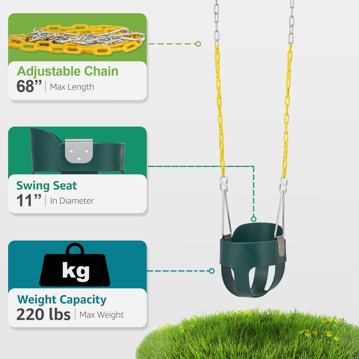 Sorbus Baby Swing - High Back Full Toddler Swing, Bucket Swing for Infants and Toddlers, with Coated Chains Fully Assembled Swing Set Accessories - Durable and Comfortable - Ages 6 Months and Up