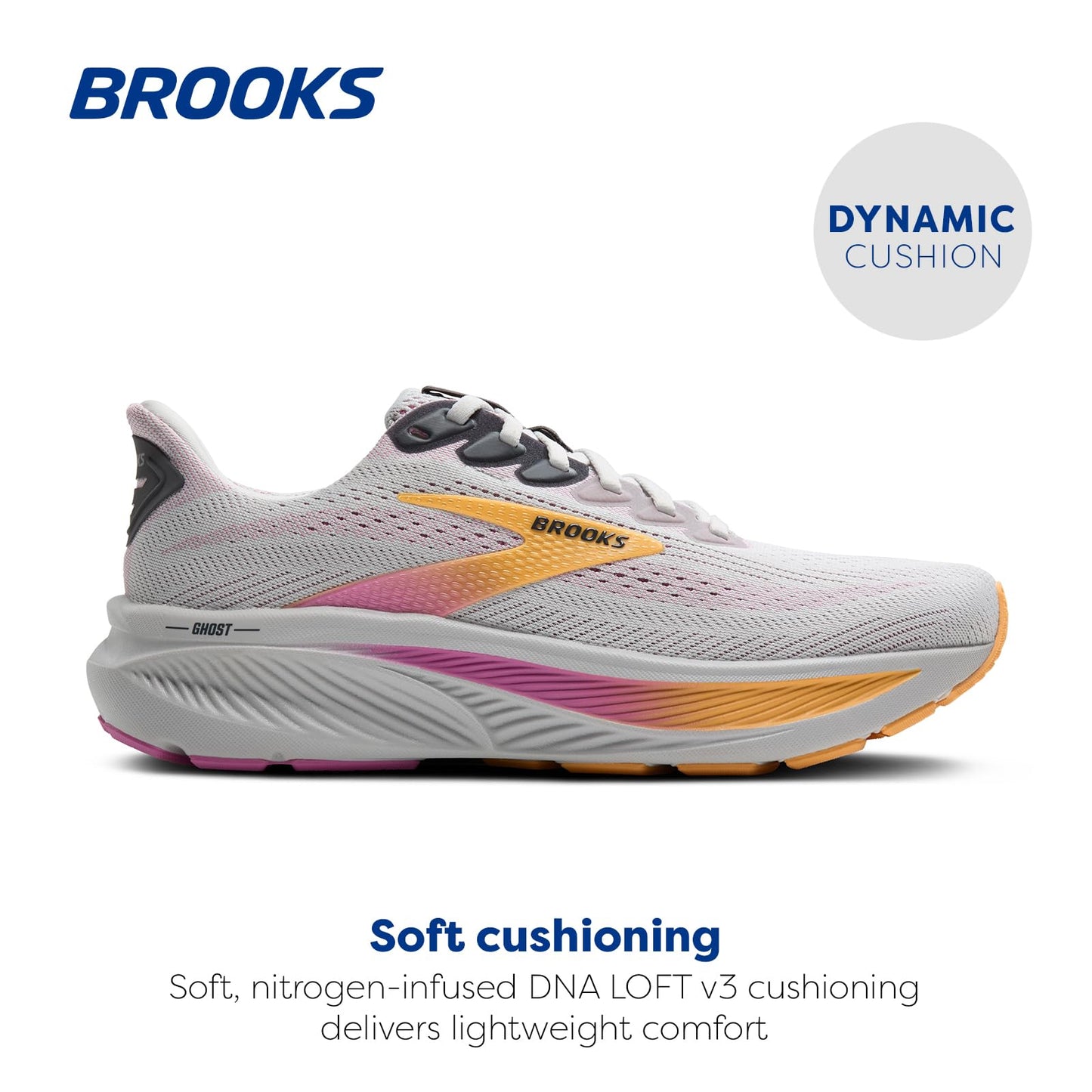 Brooks Women’s Ghost 17 Neutral Running Shoe - Oyster/Apricot/Pink - 9.5 Wide