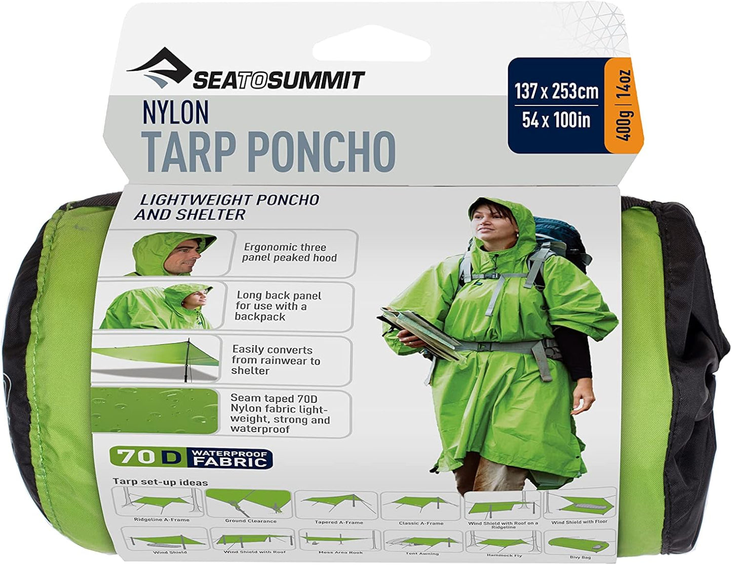 Sea to Summit Nylon Tarp Poncho 4-in-1 Raincoat, Pack Cover, Groundsheet, and Shelter
