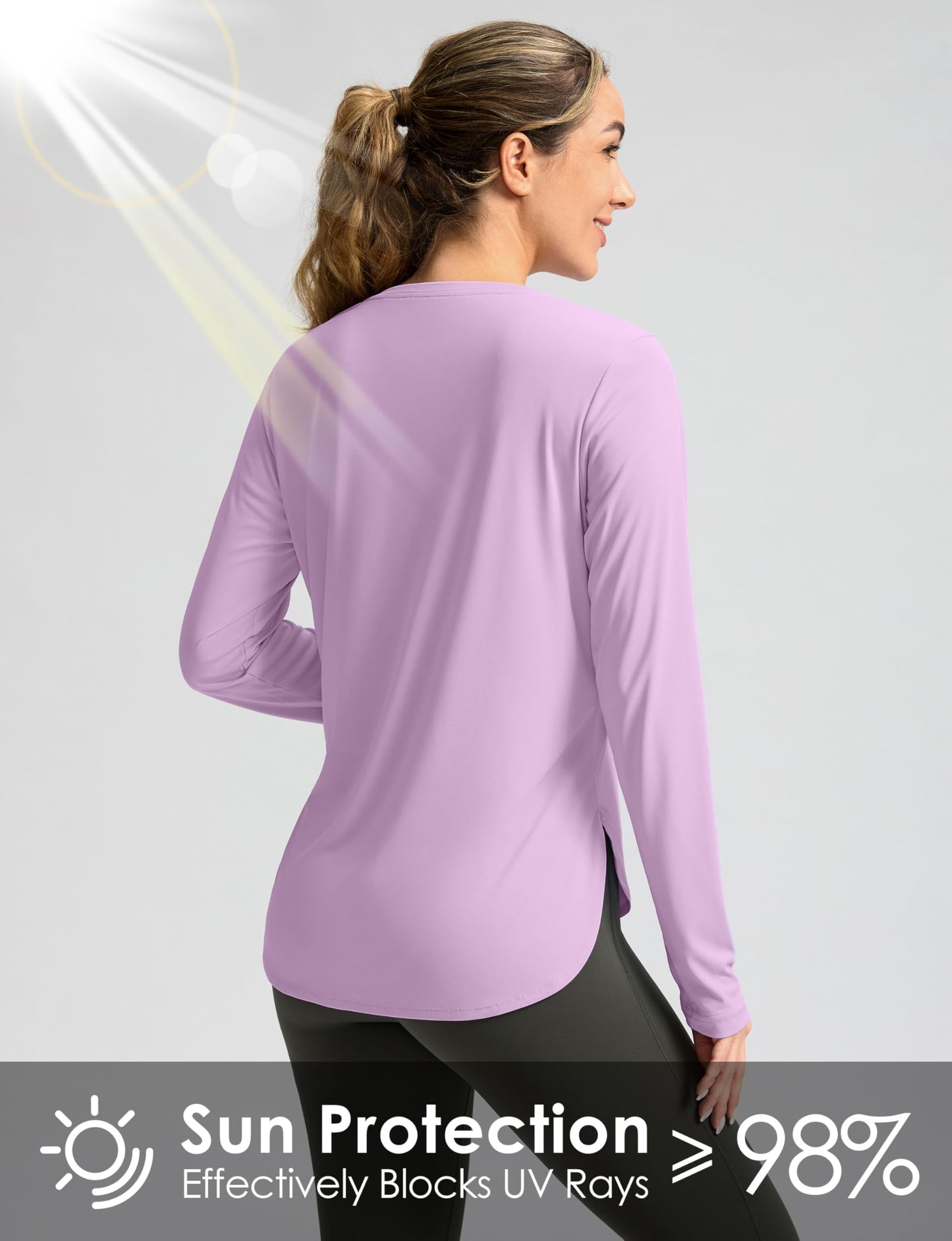 Women's Sun Shirts UPF 50+ Long Sleeve UV Protection Shirt Lightweight Quick Dry Workout Hiking Tops for Women(Purple,XL)