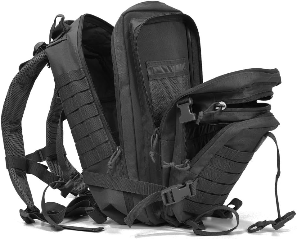 REEBOW GEAR Tactical Backpack Army Molle Military Style Assault Pack Bug Bag Backpacks 34L Daypack (With Flag Patch, Black)
