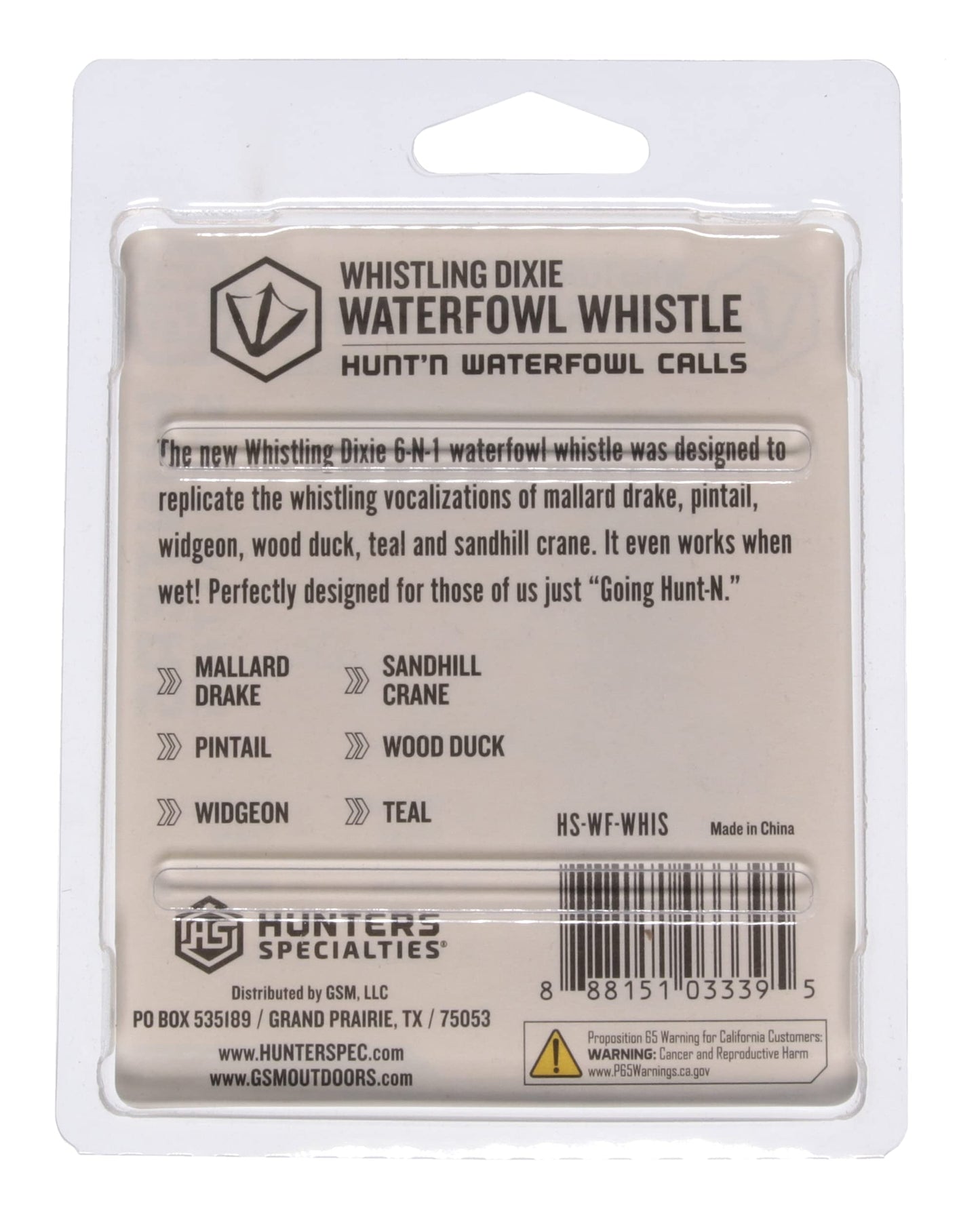 Hunters Specialties Duck Whistling Dixie Waterfowl Whistle 6-in-1 Game Call - Vocalizations of Mallard Drake, Pintail, Widgeon, Wood Duck, Teal, & Sandhill Crane