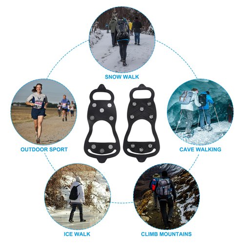 PATIKIL 9.4" Ice Cleats, 2 Pairs Snow Traction Cleat Anti Slip 8-Studs Silicone Crampons Gripper Spikes Claw for Shoes and Boots, Black