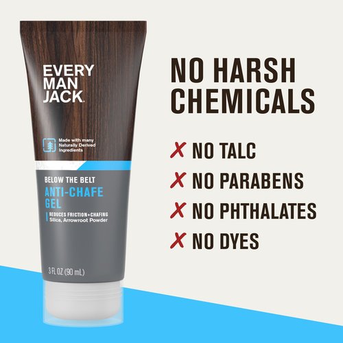 Every Man Jack Anti Chafe Gel for Men - Chafing & Friction Protection for Daily Comfort - Made w/ Naturally Derived Ingredients Like Silica & Arrowroot Powder - Unscented - 3 Fl Oz (1 Pack)