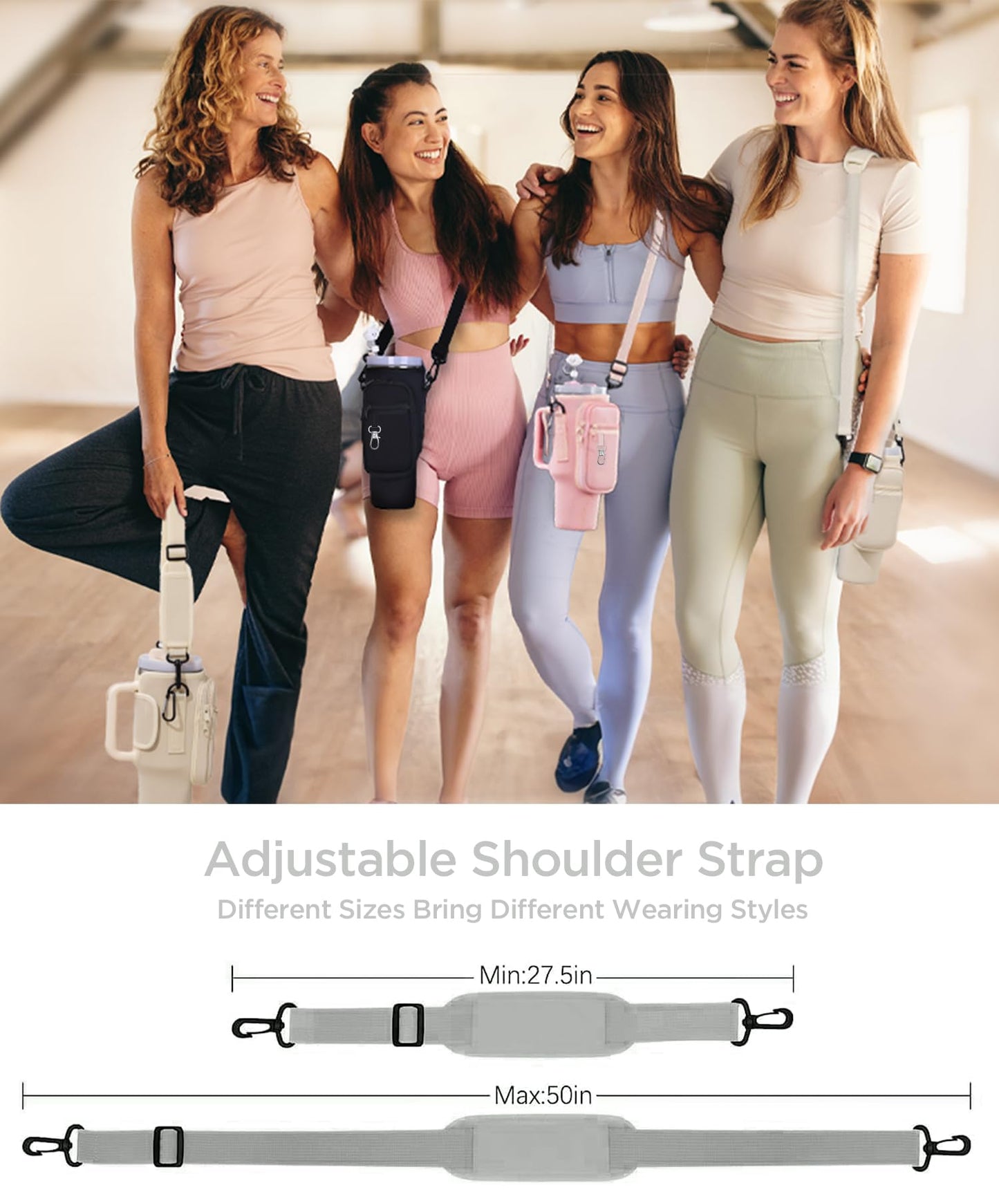 40OZ Water Bottle Carrier Bag with Phone Pocket Gray+Pink Leopard