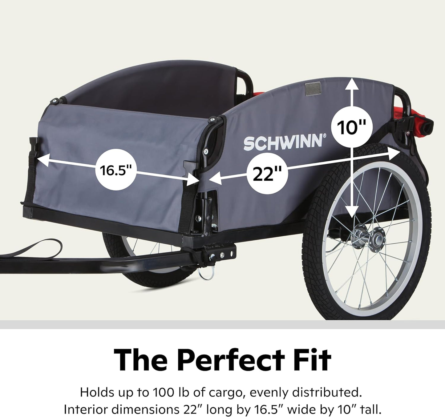 Schwinn Daytripper or Porter Bike Cargo Trailer, Holds up to 100 lb, Universal Coupler, Folding Frame, Quick-Release Wheels, 16-Inch Tires, Interior D-Rings, Schwinn Bike Trailer for Carrying Cargo