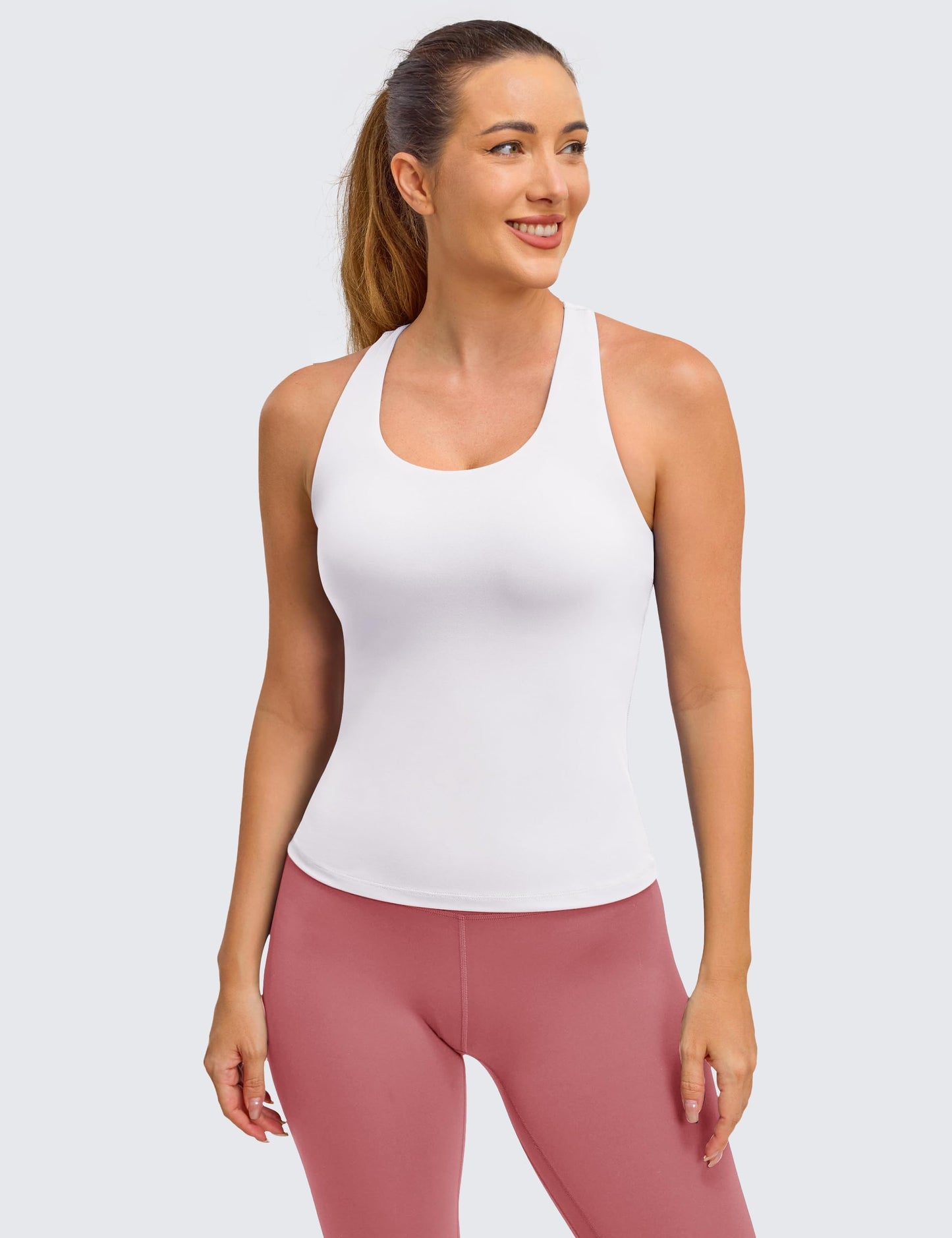 BAYDI Clouduxi Workout Tank Tops for Women Racerback Yoga Shirts with Built in Bra Gym Athletic Sleeveless Camisole White