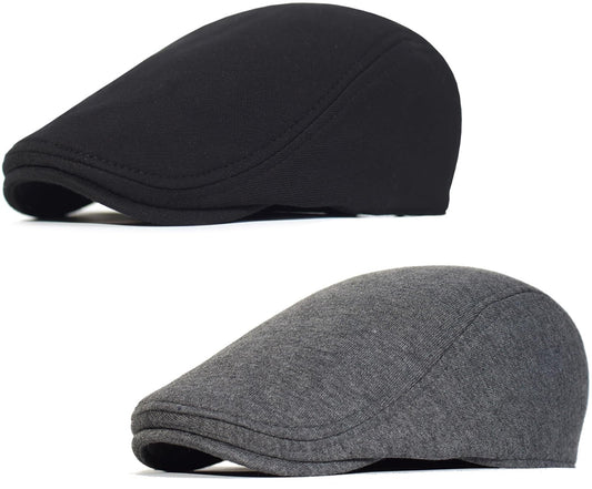 2 Pcs Mens Womens Black Dark Gray Newsboy Flat Cap Beret Hat Ivy Irish Gatsby Driving Cabbie Hat