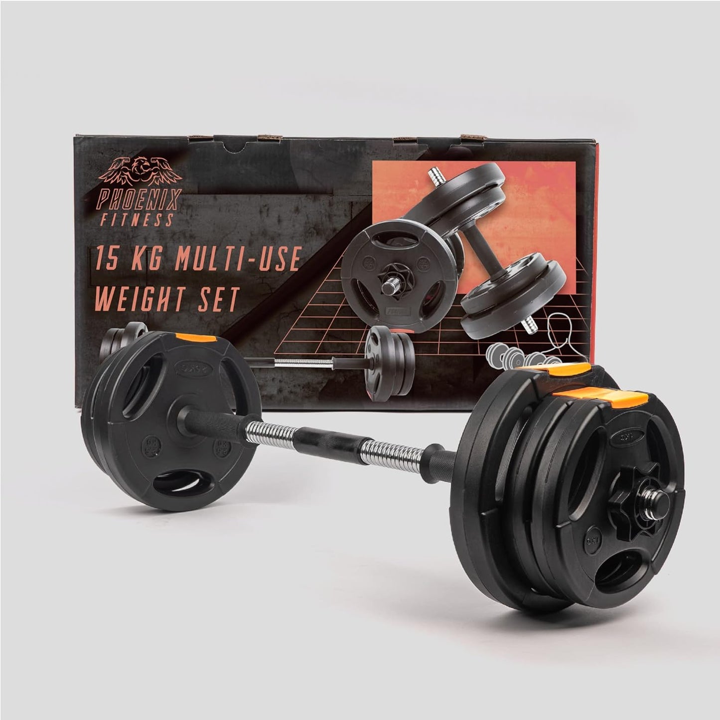 Phoenix Fitness Dumbbells Weight Set, Adjustable 2 in 1 Barbell Set for Exercise, Muscle and Strength Training