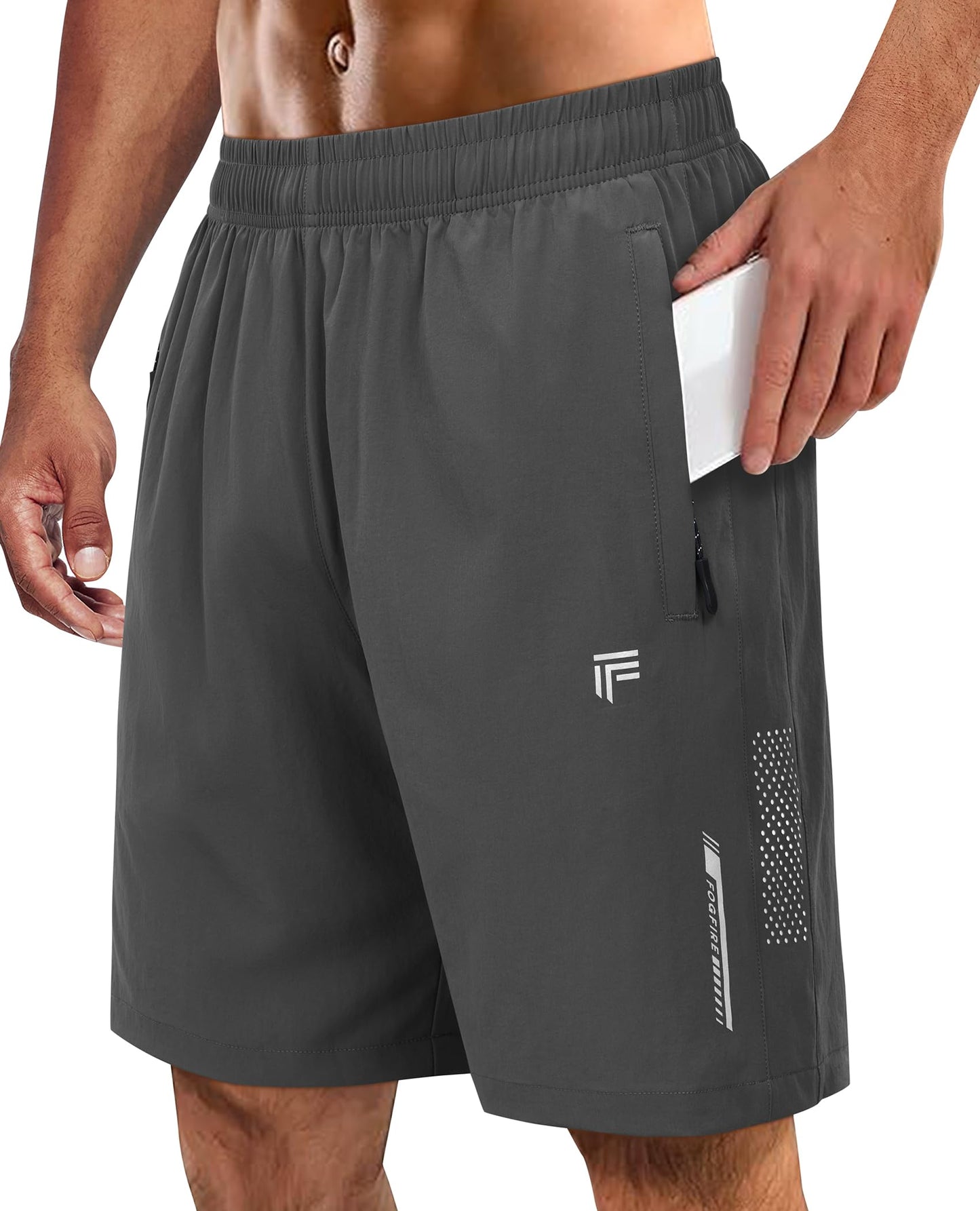FOGFIRE Men's Athletic Running Shorts with Zipper Pockets Quick Dry Drawstring 7" Gym Shorts for Basketball Workout Jogging-Dark Grey