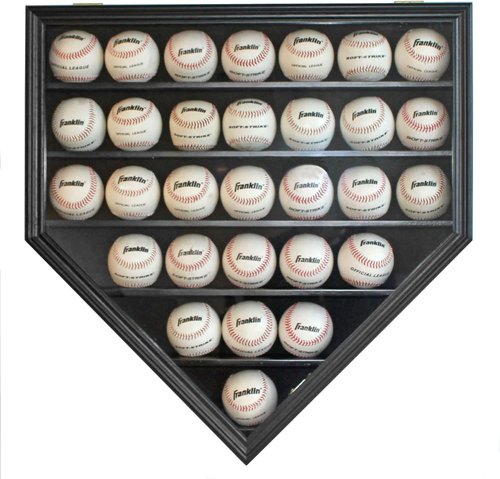 DisplayGifts Baseball Display Case Frame Shadow Box Wall Cabinet Holder to Hold 30 Balls, with Lockable Anti Fade UV Protection Acrylic Door for Homerun and Autograph Balls, Black Frame
